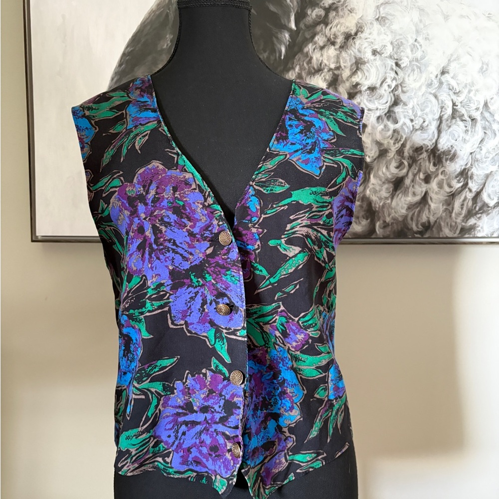 Vintage Purple and Blue Sleeveless Button Down Top